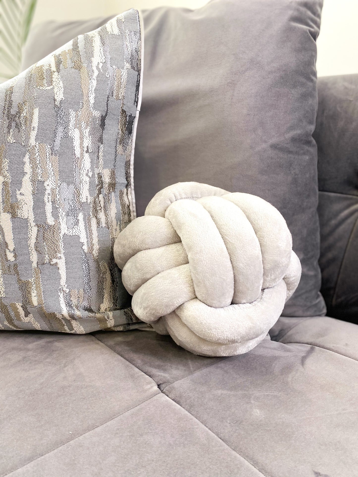 Light Grey Velvet Knot Pillow
