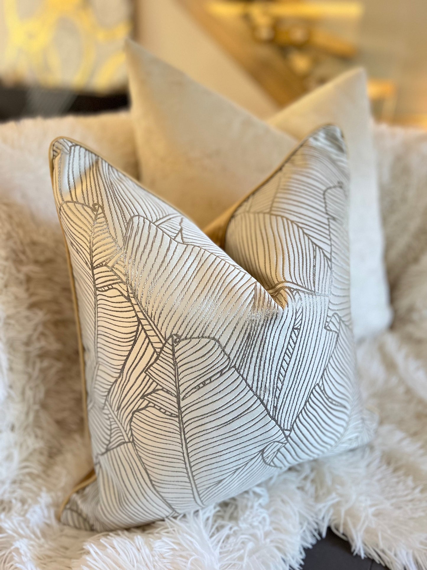 Silver and Gold Leaf pattern Jacquard Luxury Cushion Cover