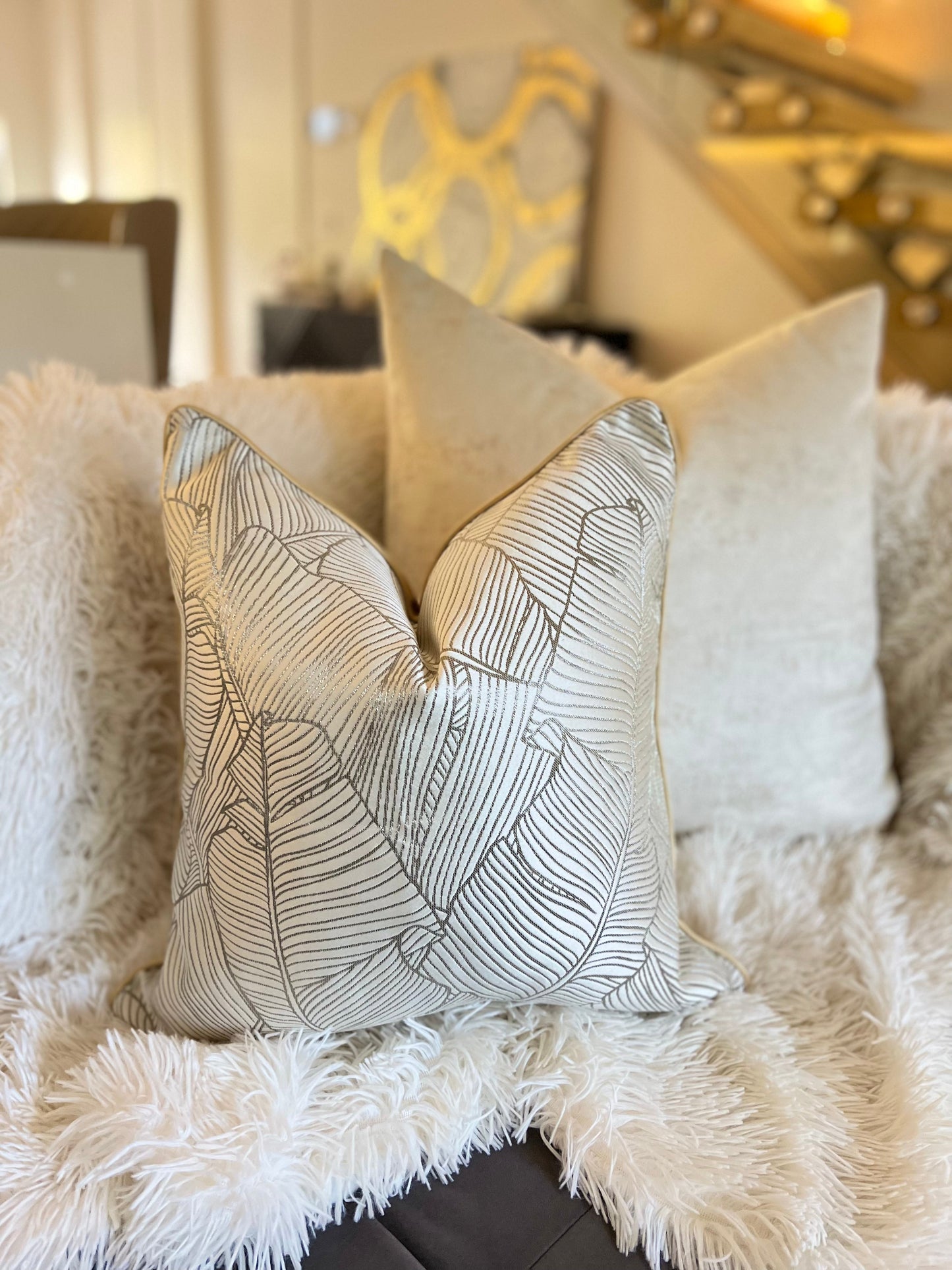 Silver and Gold Leaf pattern Jacquard Luxury Cushion Cover