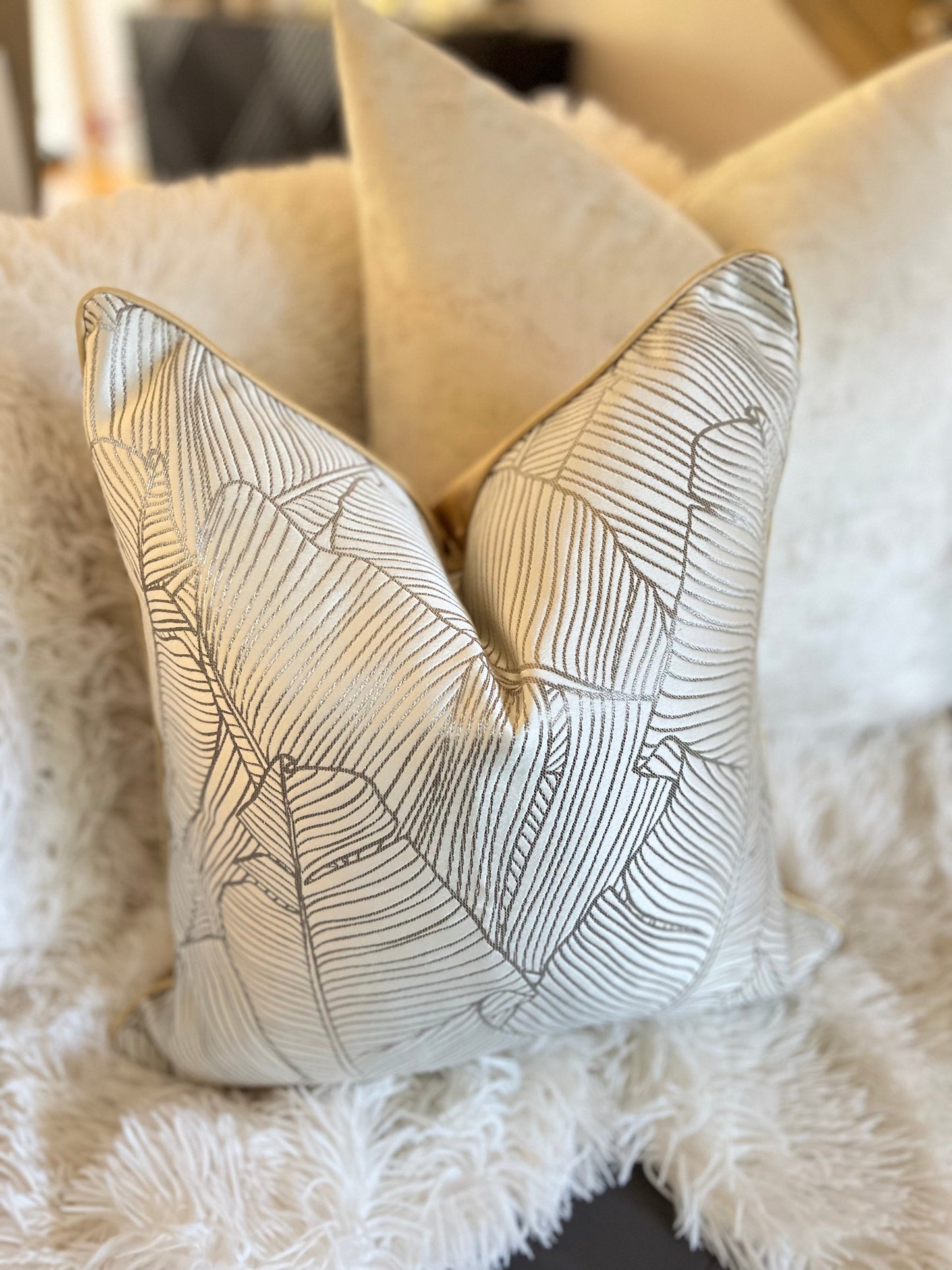 Silver and Gold Leaf pattern Jacquard Luxury Cushion Cover