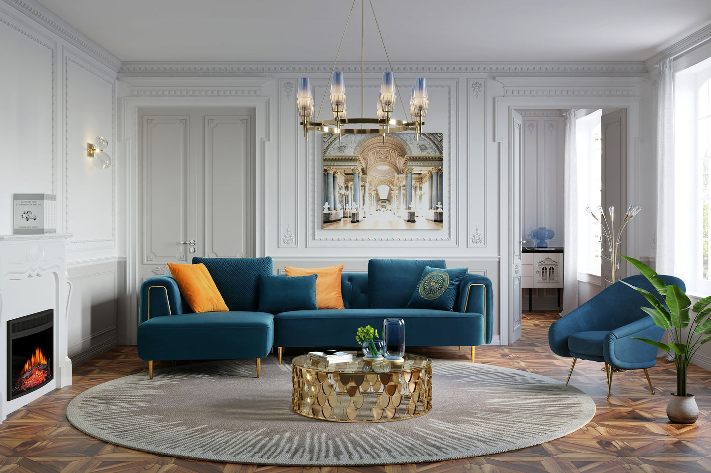 Cosmic Sectional Sofa Dark Blue - Right Chaise