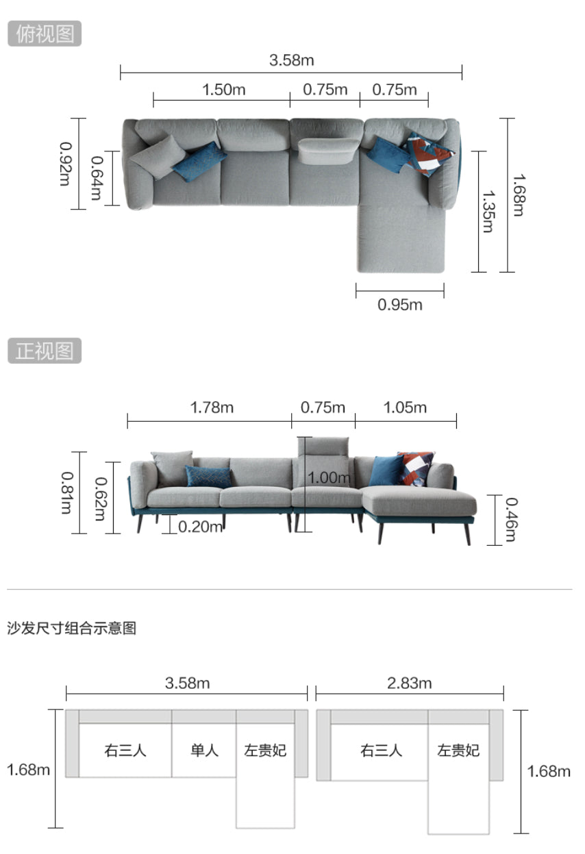 Nyna Sectional Sofa (Right Chaise) (Blue)