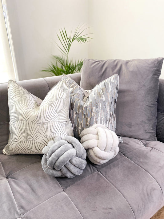 Light Grey Velvet Knot Pillow