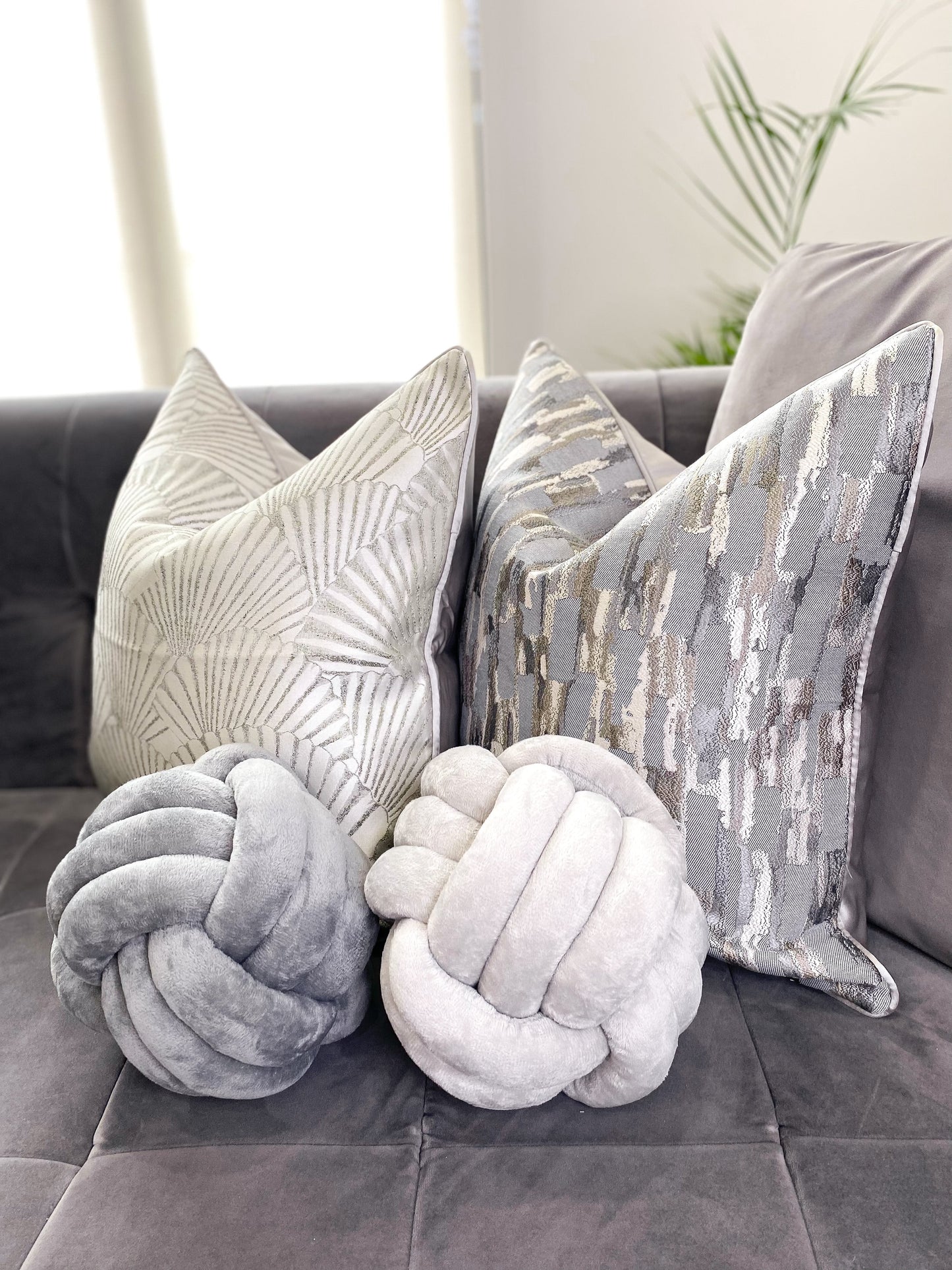 Light Grey Velvet Knot Pillow