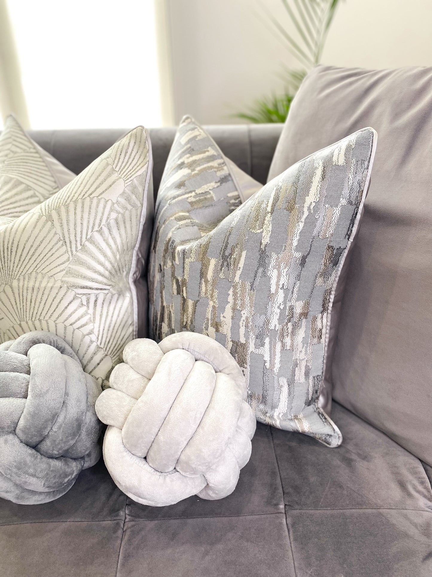 Light Grey Velvet Knot Pillow