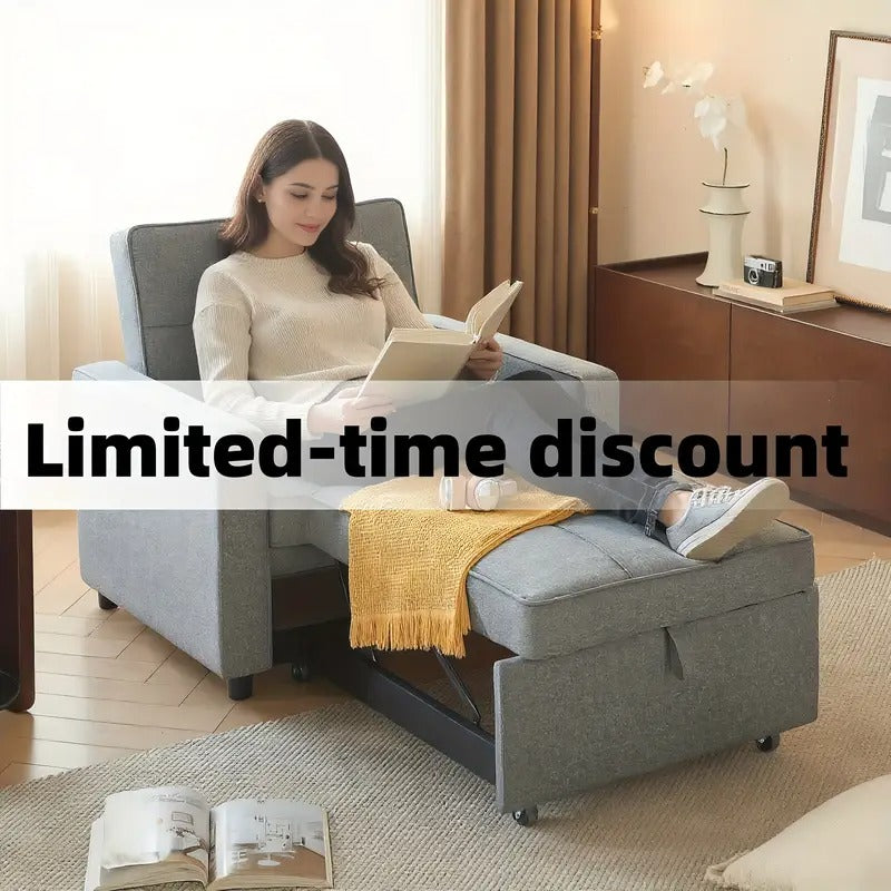 Convertible Sofa Bed Chair with Pull-Out Sleeper, 3-in-1 Reclining Futon Couch with Storage Pocket - Space-Saving Design, Blue Modern Sleeper Sofa with Soft Cushions & Sturdy Engineered Wood Frame, Manual Operation for Small Apartments, Dorms, Studios