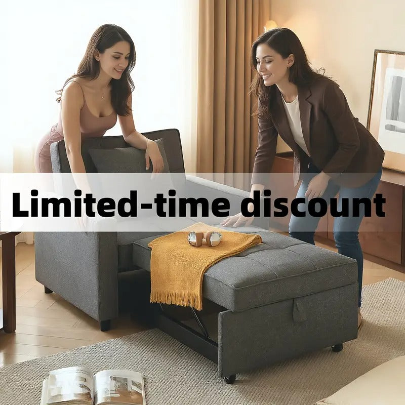 Convertible Sofa Bed Chair with Pull-Out Sleeper, 3-in-1 Reclining Futon Couch with Storage Pocket - Space-Saving Design, Blue Modern Sleeper Sofa with Soft Cushions & Sturdy Engineered Wood Frame, Manual Operation for Small Apartments, Dorms, Studios